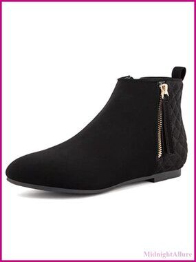Women's Flat Ankle Boots Round Toe Side Zip Suede Booties